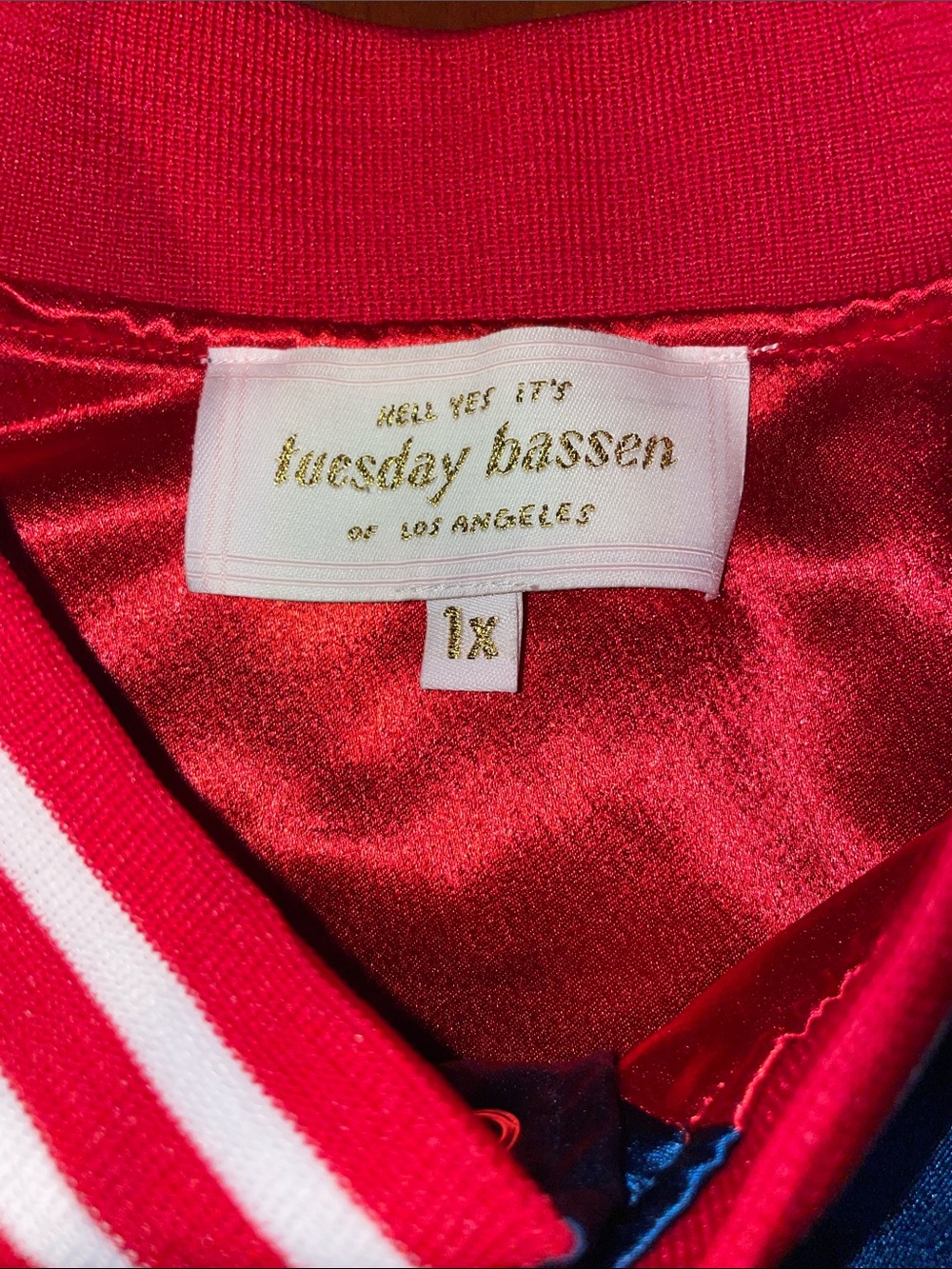 Tuesday of California Mixed Emotions Club women’s Satiny Bomber Jacket 1X - Picture 3 of 8
